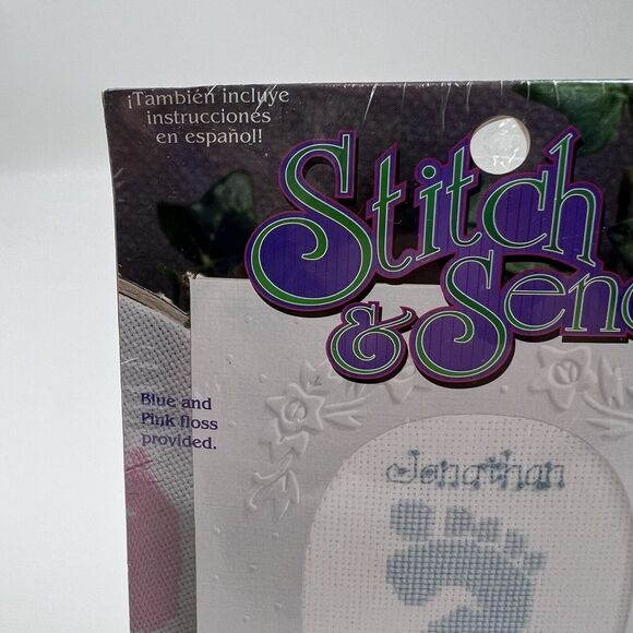 STITCH & SEND Cross Stitch Kit Baby Footprint 2153 Mailer Card Shower Gift NIP - Picture 2 of 4